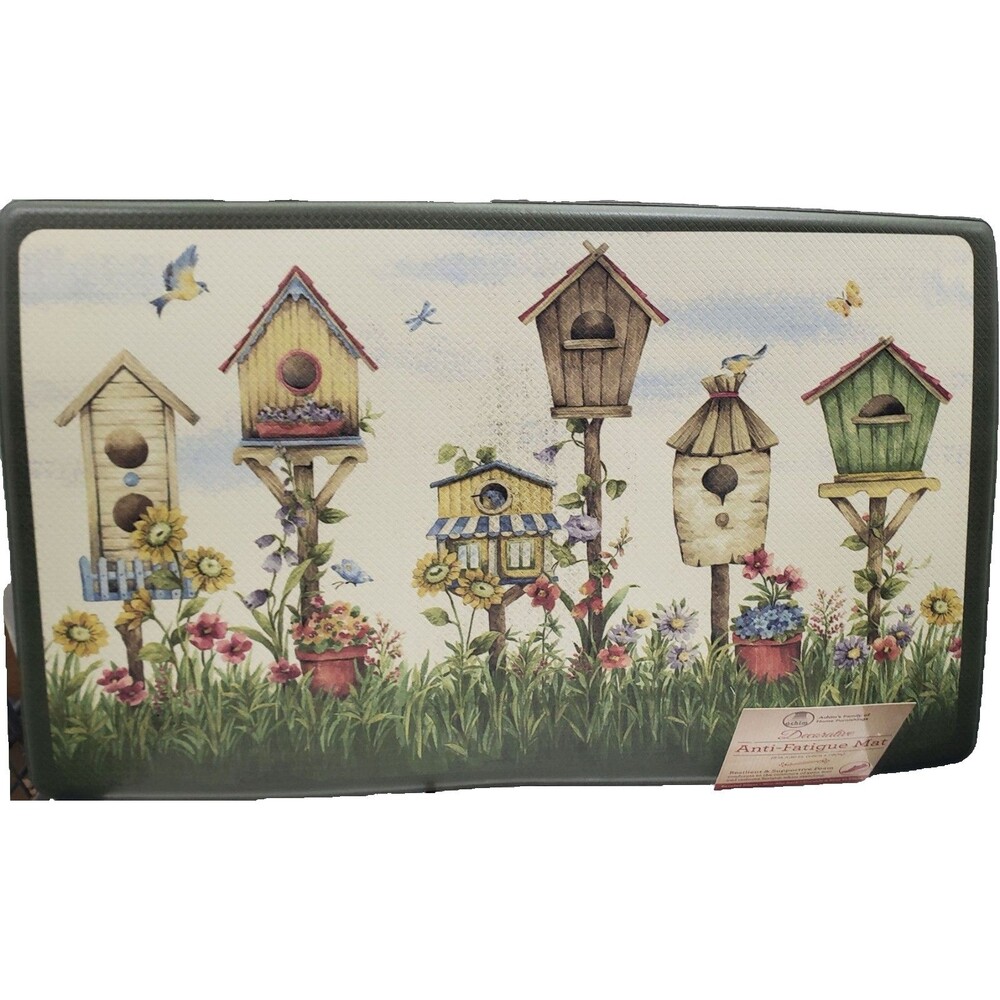 Anti-Fatigue PVC Floor Mat with defect (18"x30) BIRDHOUSES & SUNFLOWERS,Achim,sp